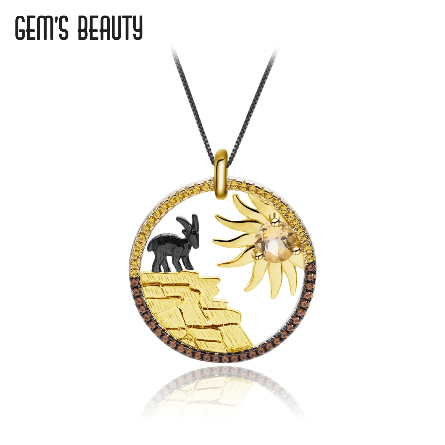 GEM&amp#39S BEAUTY 18K Gold Filled 925 Sterling Silver Necklace Goat Sun Handmade Pendant For Women with Natural Citrine | Украшения и