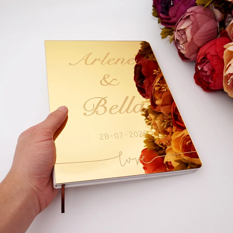 Acrylic Mirror Engraved Wedding Signature Guest Book Love Script Personalized Bridal Shower Marriage Gift