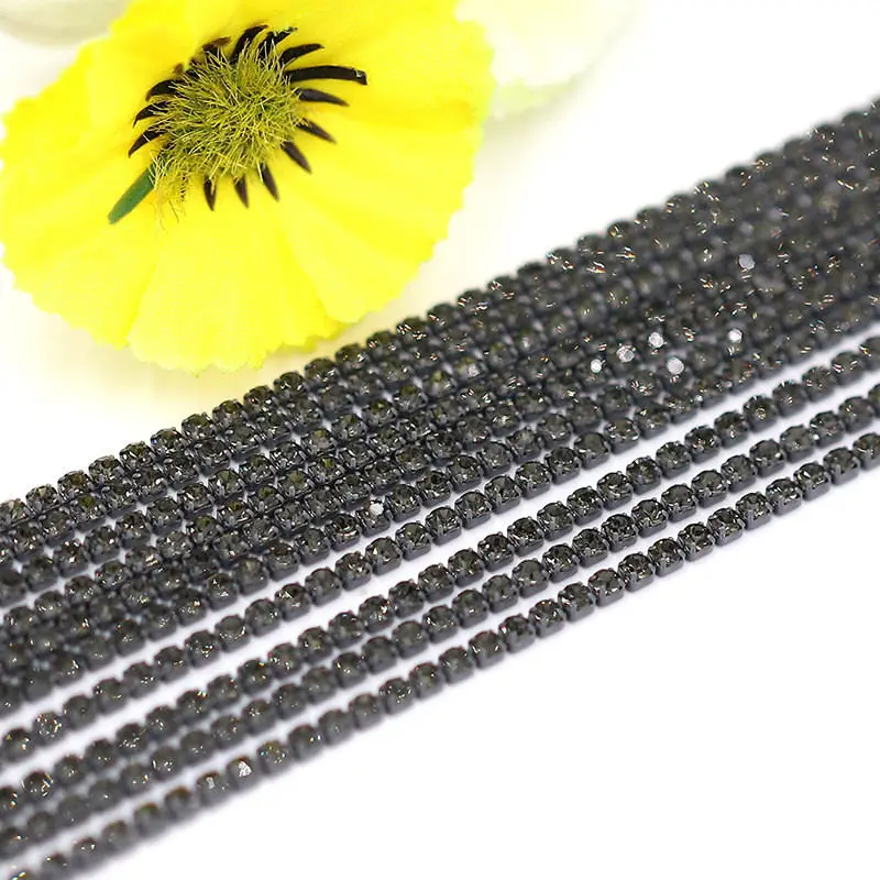 Crystal glass Rhinestone Chain with Colorful bottom sew on stone Cup Chain Gule on Rhinestone Trim DIY  Accessories 