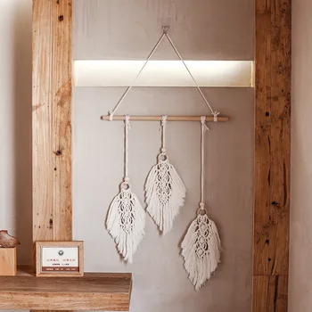 

Nordic Style Tapestry Leaves Geometric Macrame Hand Woven Cotton Tapestry Decorative Boho Decor Bedroom Bedside Wall Hanging