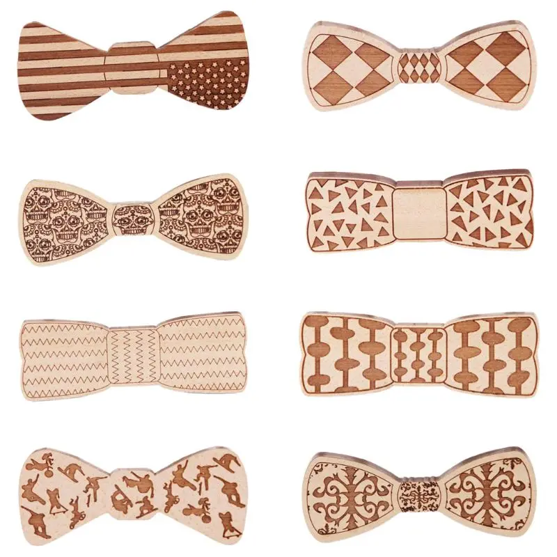 

Mens Boys Pre-Tied Bow Ties Geometric Rhombus Skull US Flag Pattern Handmade Wooden Magnetic Bowknot Party Accessory
