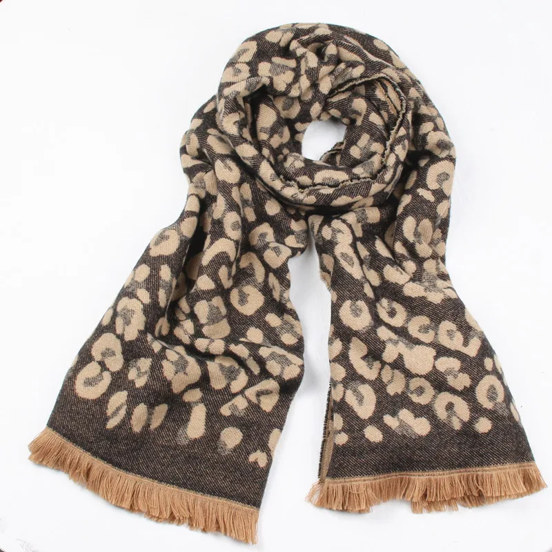 Женский зимний шарф, большой шарф из пашмины, Модные леопардовые шарфы в клетку с длинными кисточками, женские теплые шарфы, шали, смешанный дизайн