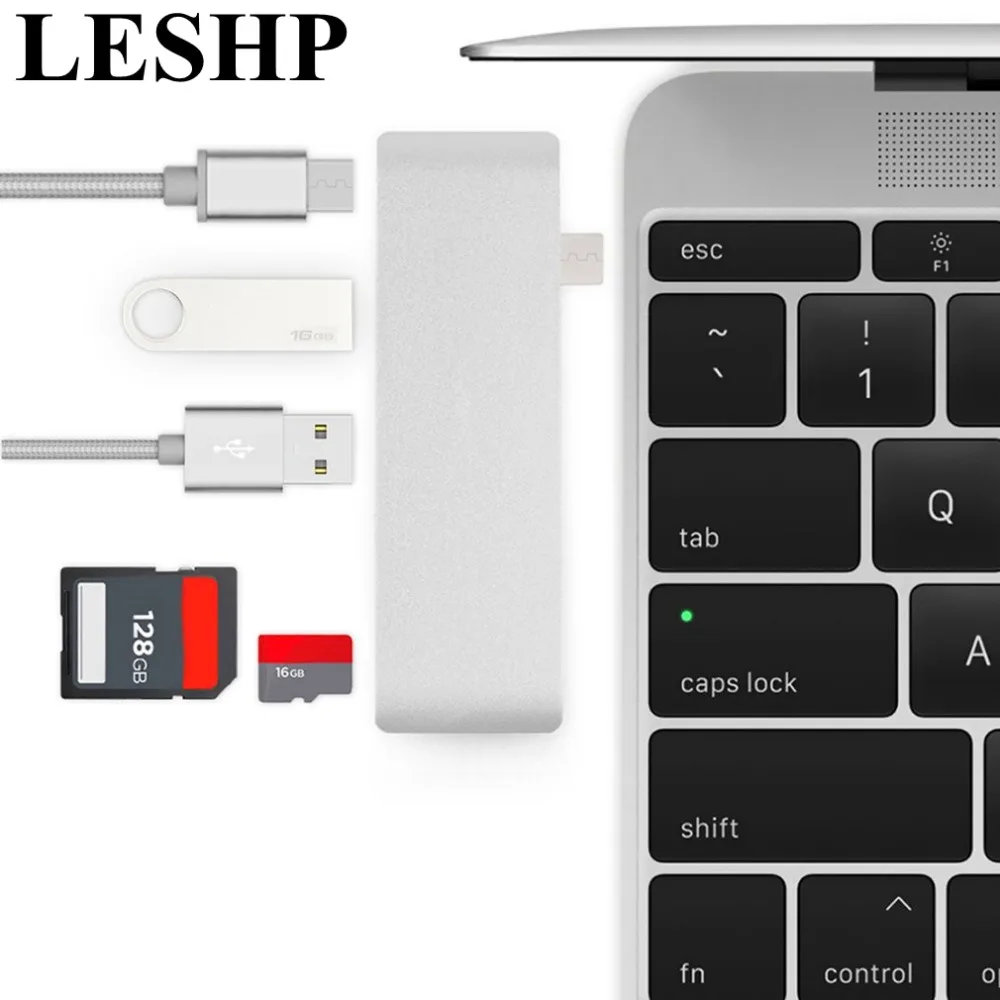 LESHP 5 в 1 type C к USB 3,0 концентратор адаптер для зарядки синхронизации данных кардридер многопортовый комбинированный конвертер для Macbook Pro 1" 15"