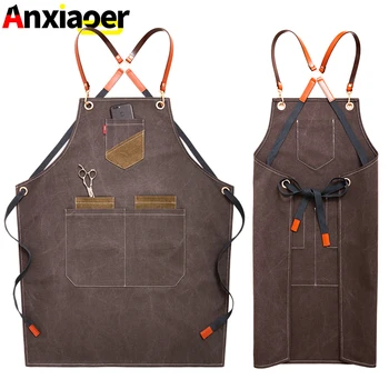 

Apron denim Korean fashion Chinese restaurant same style coffee shop barber shop manicure men and women overalls custom logo