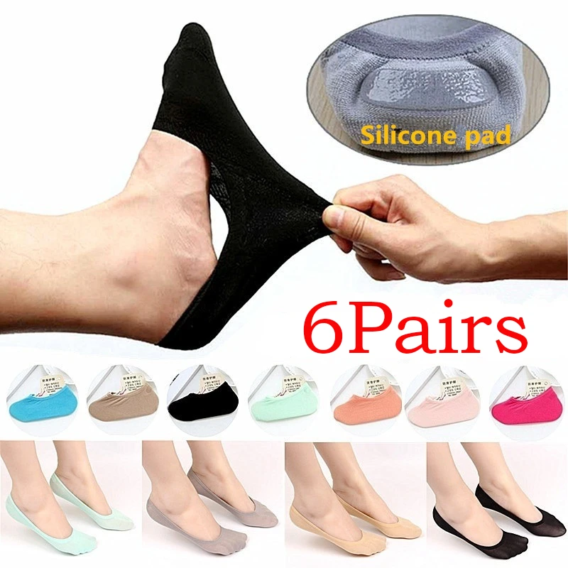 toe socks for women 6Pairs/Set Ladies Velvet Invisible Boat Socks Heel with Non-slip Silicone Spring and Summer Ultra-thin Socks Shallow Mouth Low cute socks for women