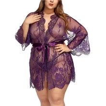 Женское белье кружева размера плюс кимоно халат сетки ночная рубашка платье наборы