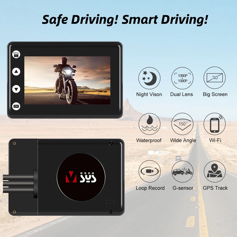 US $179.00 VSYS F2 Motorcycle Camera System WiFi DVR With Smart Gauge TPMSOdometer Dual SONY IMX307 Night Vision Waterproof Dash Cam