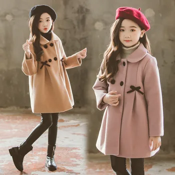 

Girl Child Bowknot Double-sided Cloth Coat Children's Wear The New 2019 Cuhk Woolen Cloth Coat More Han Edition