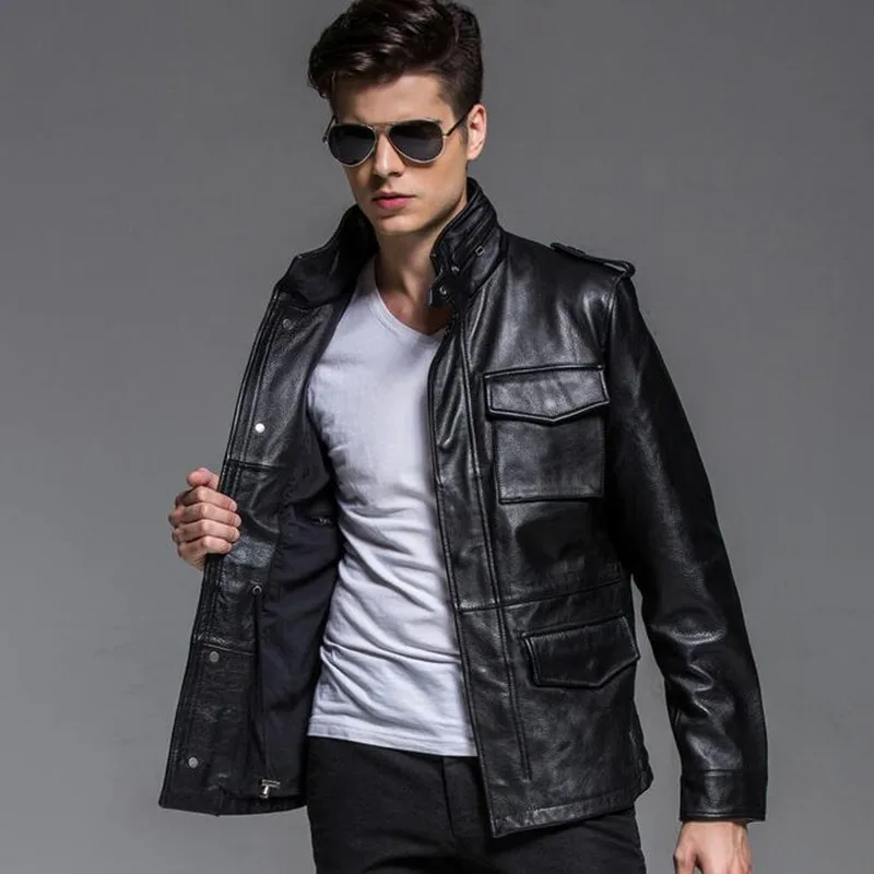 

Genuine Leather Jacket For Men Real Sheep Goat Skin Brand Black Slim Vintage Retro Male Motorcycle Biker Mens Coat Autumn Winter