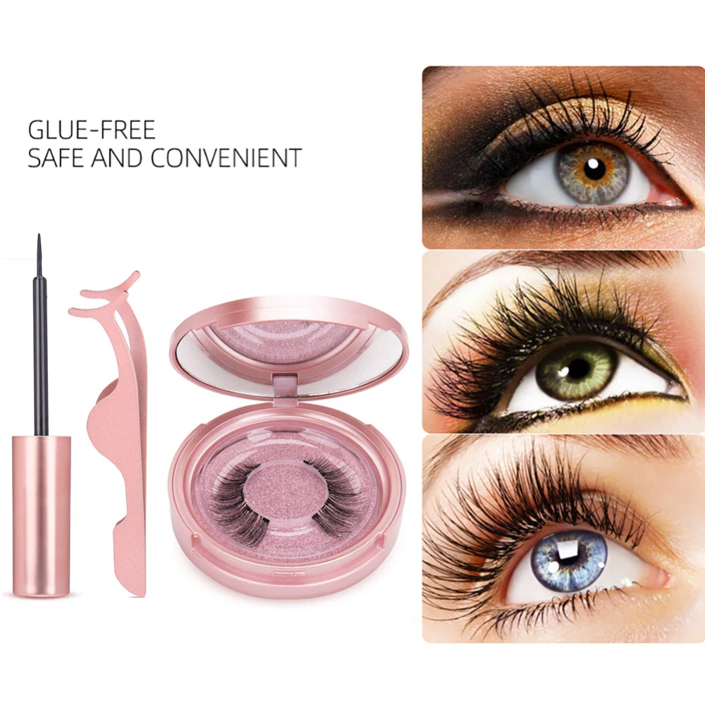 

1 Pair Magnetic False Eyelashes Liquid Magnetic Eyeliner Kit Long Lasting Eye Liner Makeup Tools with Mirror Tweezers Natural
