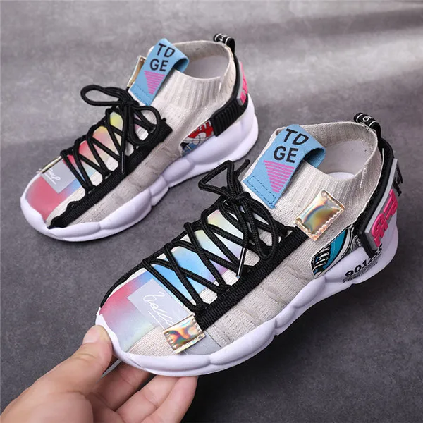 Бежевый Осенний трикотажный спортивный комплект, детская обувь, женские кроссовки; модные Повседневное детская обувь для девочек Спортивная Детская обувь Chaussure Enfant - Цвет: Бежевый