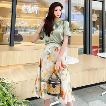 

2020 summer new high-end silk shirt women's lace Short Sleeve Silk Shirt stand collar crepe top 7358