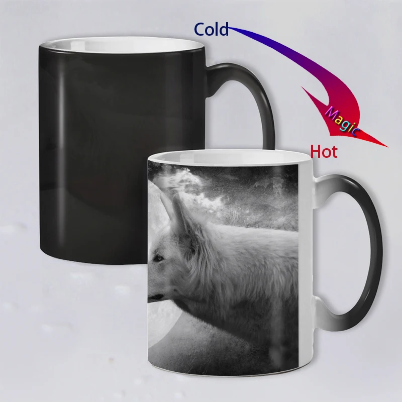 Забавная Новинка животное волк керамика изменение цвета кофе кружка теплочувствительная Волшебная чашка чая кружки Удивленный подарок