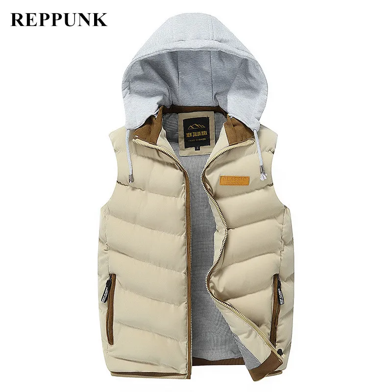 REPPUNK Зимний хлопковый жилет с капюшоном для отдыха мужской тонкий жилет Молодежный уличный однотонный Простой без рукавов Мужская одежда