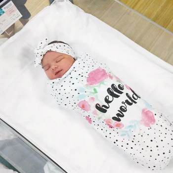 

Newborn Baby Sleeping Bag Infant Girl Floral Letter Print With Headband Set Toddler Boy Anti-kick Sleeping Bags Knotted Headband