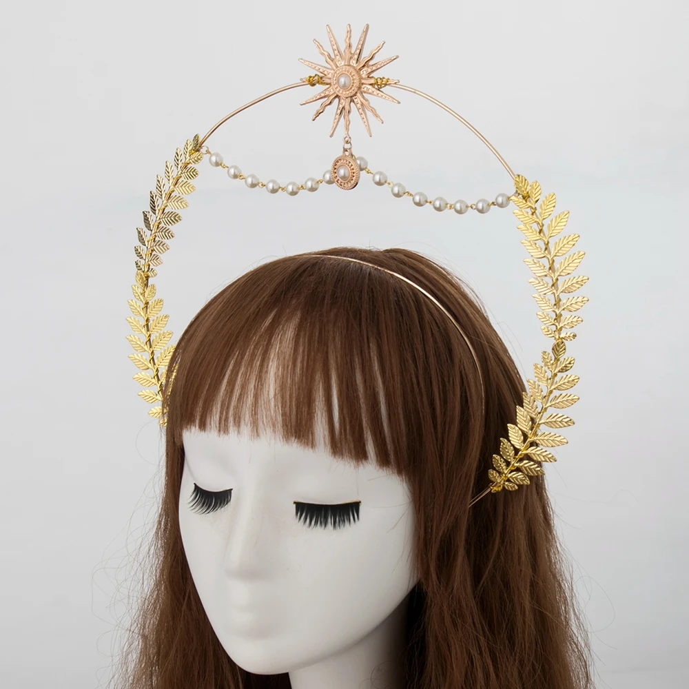 Vintage Halo Crown Headpiece Virgin Mary Bead Chain Baroque Tiara Headband