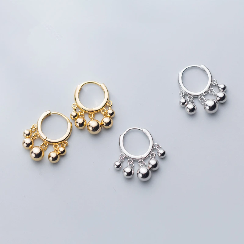 

Fashion 100% 925 Sterling Silver Five Round Ball Pendant Ear Piercing Earing Gold Color Ear Ring Hoop Earrings for Women Jewelry