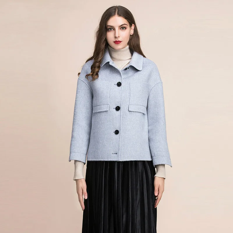 

Sanis 2019 100% Pure Wool Top Quality Fall Winter Coat Single Breasted Over Coat Women Blue Casual Coat Vestidos With Pocket