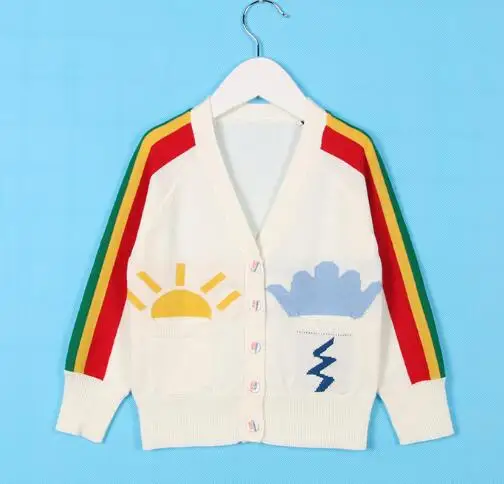 Coats Осенний вязаный свитер для детей 1-6 лет; топ с радугой для маленьких мальчиков и девочек; пуловер для маленьких девочек; свитера; хлопковая одежда с кисточками для малышей - Цвет: Coats