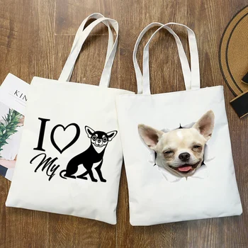 

Chihuahua Dog Cute Graphic Hipster Cartoon Print Shopping Bags Girls Fashion Casual Pacakge Hand Bag