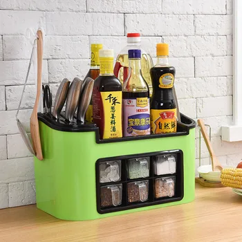 

Kitchen Storage Rack Multi-function Spice Box With Cover Kitchen Seasoning Bottle Storage Box Combination Plastic Cruet Rack