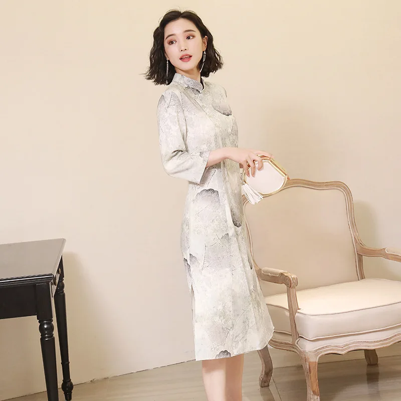 Белое летнее платье в китайском стиле, винтажное женское Короткое платье Qipao, классическое сценическое шоу, элегантное женское платье-Ципао, размер M-XXXL