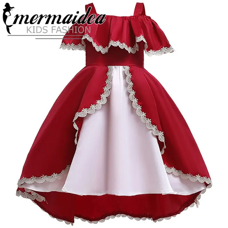Vestido/платье для маленьких девочек на одно плечо; элегантное платье; Детские платья для девочек; Одежда для девочек; платье принцессы; Вечерние платья на свадьбу; подарок - Цвет: Dark red