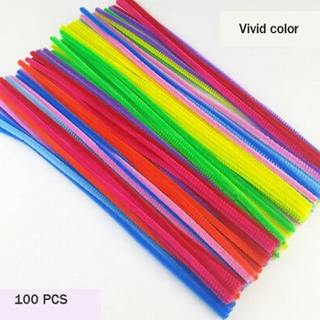 

DIY Colorful Plush Sticks Wool 100pcs Pompoms Materials Kids Montessori Craft Pipe Math Counting Education Stick Childrens Toy