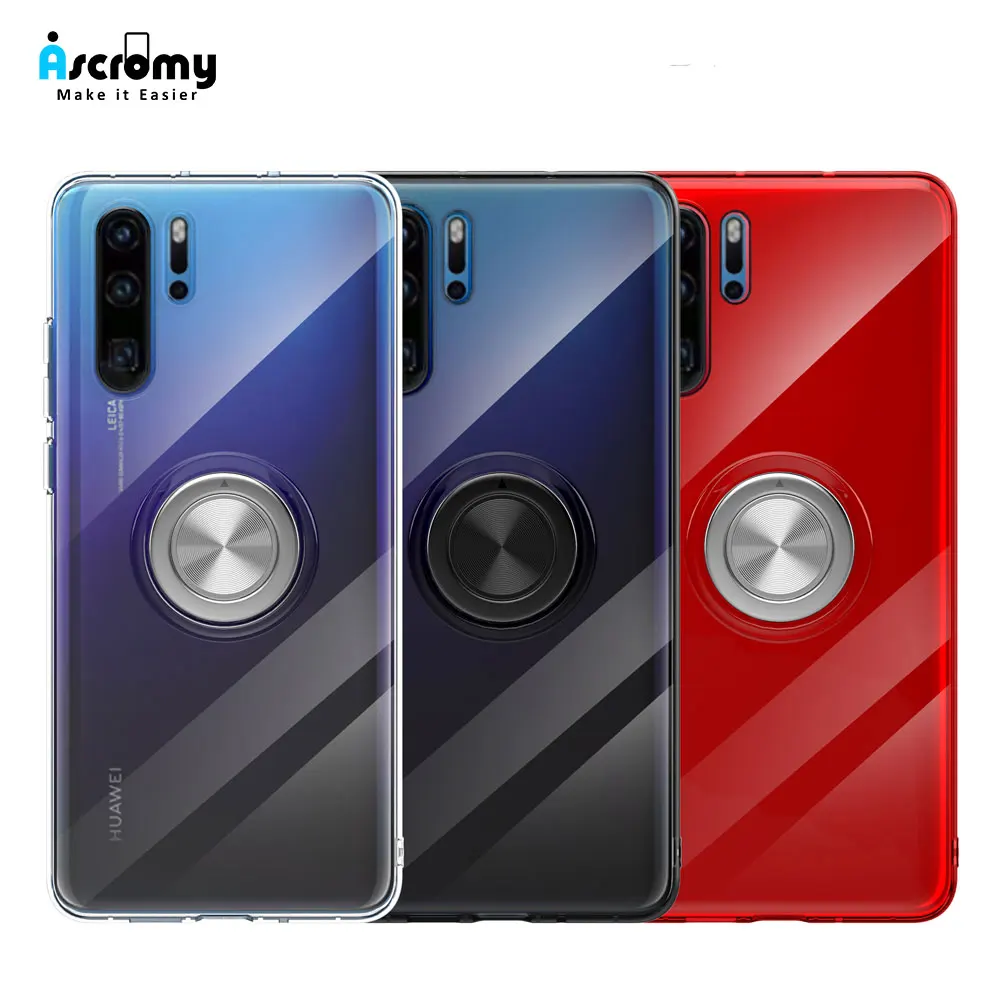 

For Huawei P30 Pro Case 360 Ring Stand Holder Transparent Silicon Cute Cover Fundas For Huawei Mate 20 X P20 Lite Accessories