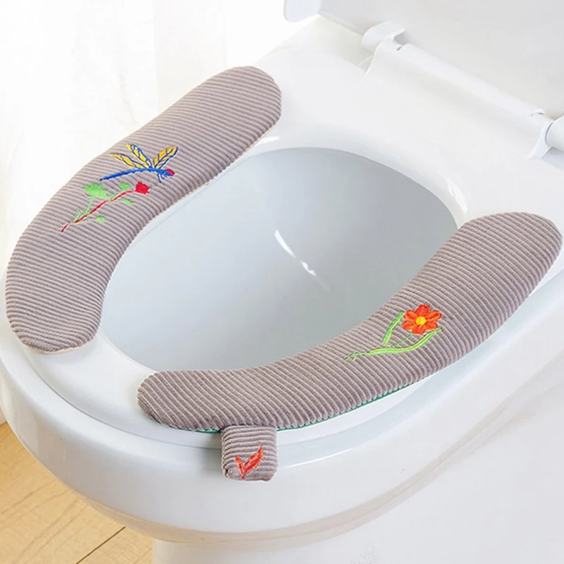 2 шт./компл. бархат сиденье для унитаза крышка мягкие WC вставка для унитаза подушка для сидения моющийся Ванная комната с подогревом сиденья Крышка коврик липкий сиденье коврики - Цвет: GY