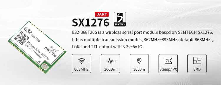 SX1276 868 МГц 100 мВт SMD беспроводной приемопередатчик CDSENET E32-868T20S 868 МГц ttl 2000 м дальний LoRa IPEX передатчик и приемник