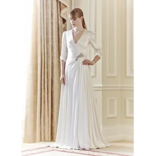 

vestido long formal Evening gown with three quarter sleeve 2018 v-neck elegant prom gown crystal mother of the bride dresses