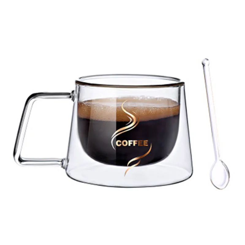200mL Logo withSpoon Новинка; 1 предмет; Модный Комплект Высокое качество 200 мл/300 мл кружка с двойной стенкой офисные кружки тепла с термоизоляцией, двойной Кофе кружка Кофе чашка для питья - Цвет: 200mL Logo withSpoon