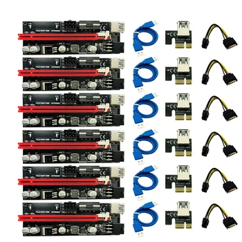 

6Pcs Newest Ver009 Usb 3.0 Pci-E Riser Ver 009S Express 1X 4X 8X 16X Extender Riser Adapter Card Sata 15Pin to 6 Pin Power Cable
