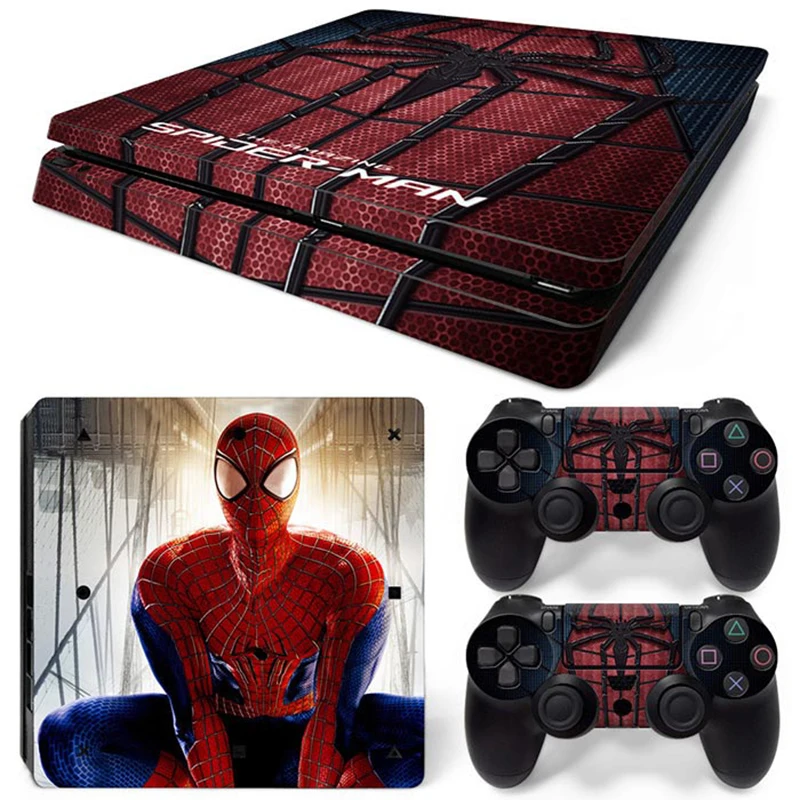 Marvel Spider Man Deadpool Sticker Cover Wrap Protector Skin For Sony PS4 Slim Console & 2PCS Controller Skin Decal For PS4 Slim 