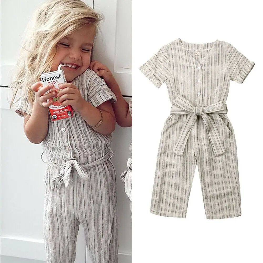 

Pudcoco 2019 Summer Baby Kids Child Girl Stripe Romper Jumpsuit Belt Clothes Outfit One-Piece Casual Clothing