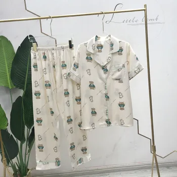 

2020 New Arrival Full Turn-down Collar Autumn Length Pajama Sets Silk Pyjamas Night Suit Pj Set Sleepwear Homewear