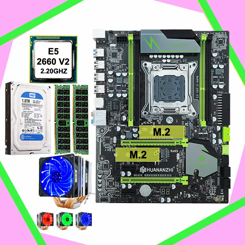 #Special Offers Brand HUANANZHI discount X79 motherboard with dual M.2 slot 1TB SATA HDD CPU Xeon E5 2660 V2 with cooler RAM 16G(2*8G) REG ECC