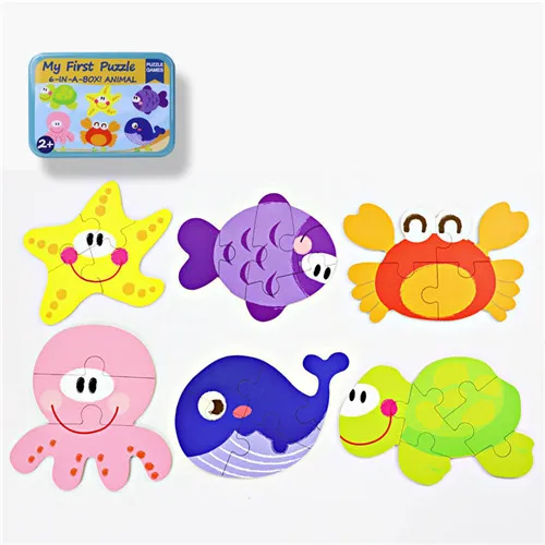 Baby Puzzle Toys Games Iron Box Cartoon 3D Animals Wooden Puzzle For Children Montessori Early Educational Toys Gifts For Kids 11