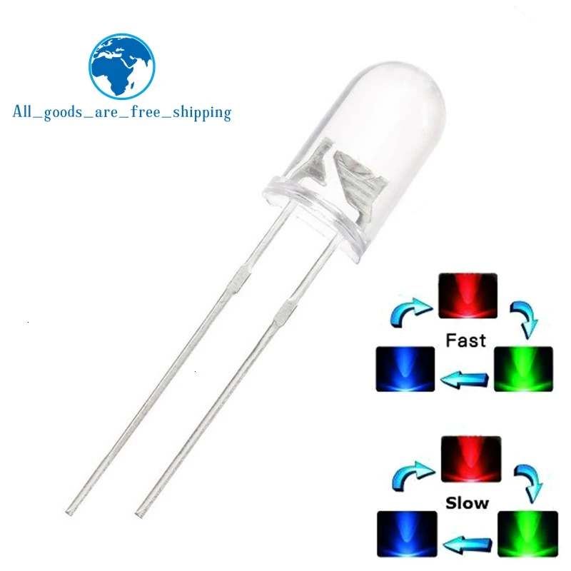 100pcs/lot F5 5mm Fast/Slow RGB Flash Red Green Blue Rainbow Multi Color Light Emitting Diode Round LED Full Color