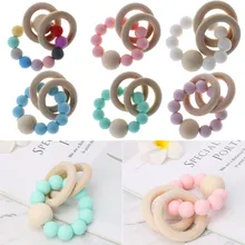 Anneau de dentition en Silicone pour bébé, sans BPA, perles, jouets pour nouveau né, Bracelet, soulagement de la douleur, anneaux en bois, à mâcher, fournitures pour bébé 