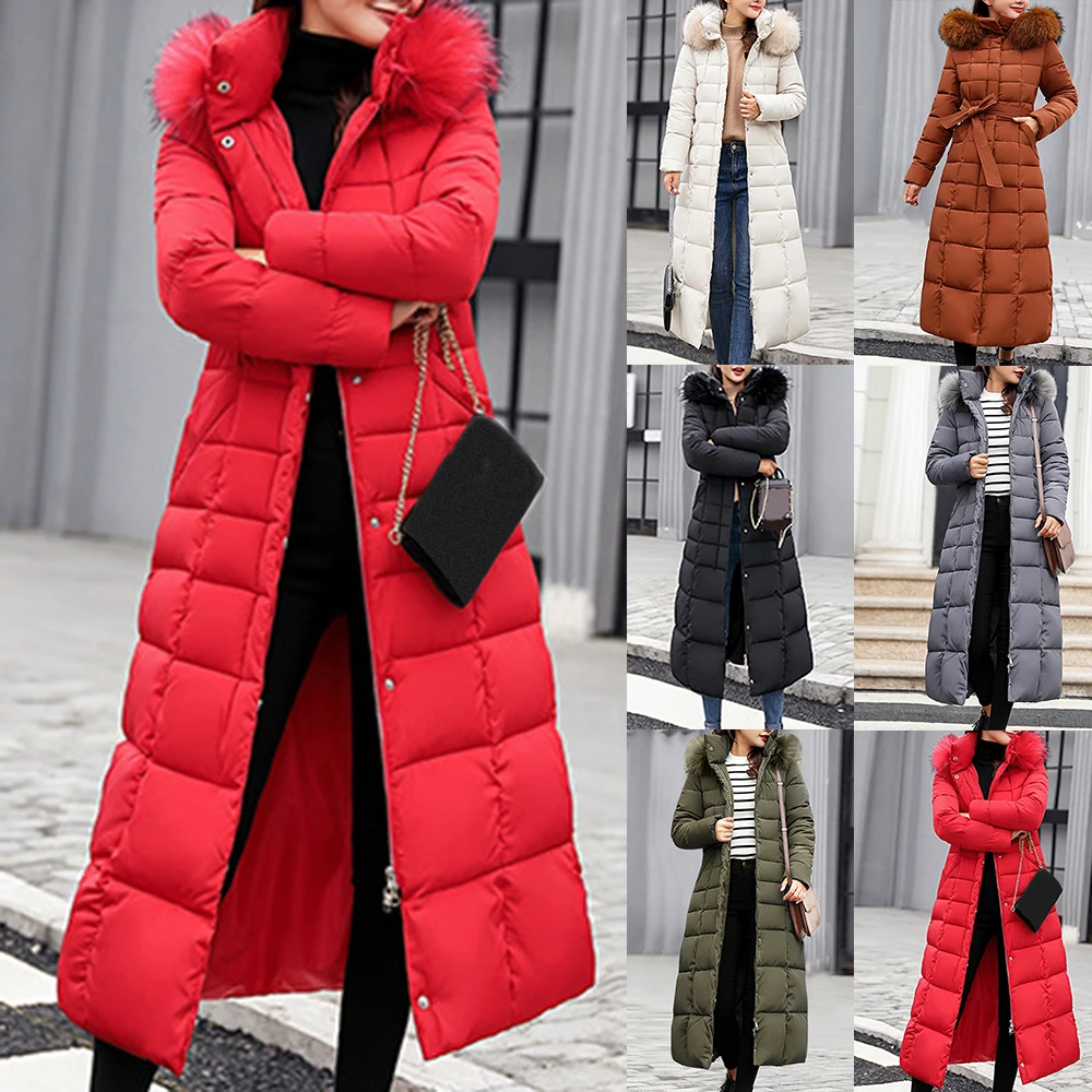 

Long Winter Coat Women Parkas Slim Casual Hooded Fur Collar Warm Jacket Outerwear Coat Streetwear Chaqueta Mujer Veste Femme