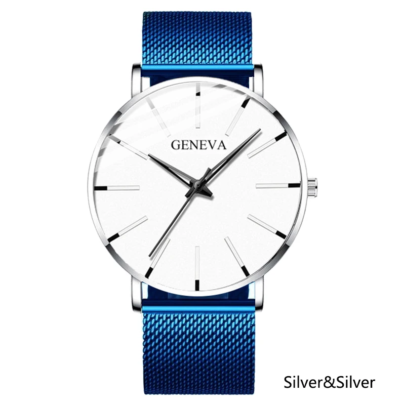 silver silver Мужские деловые ультра тонкие часы, Роскошные мужские часы с сетчатым ремешком из нержавеющей стали, повседневные Аналоговые Спортивные кварцевые наручные часы Herren Uhren - Цвет: silver silver