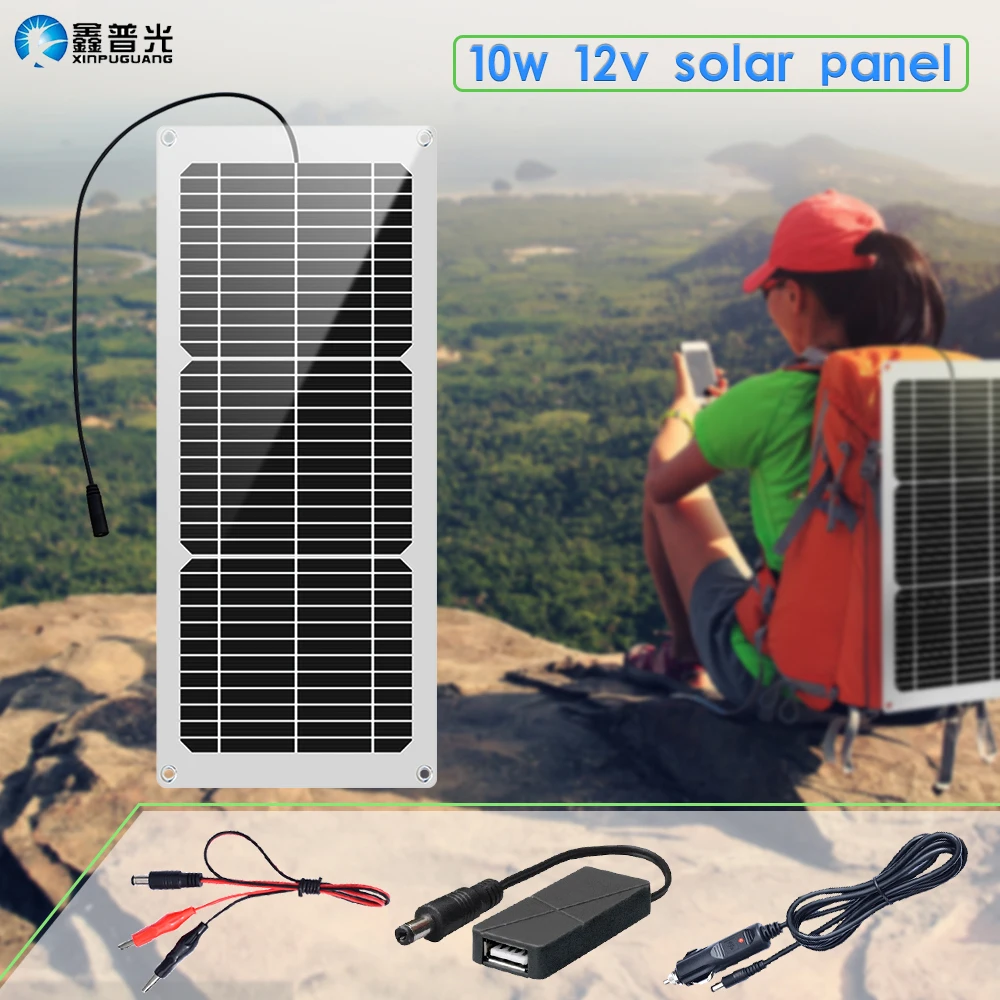 10w solar panel kit 12v Monocrystalline cell DIY battery Charger for RV car boat camper 5v usb cellphone waterproof | Электроника