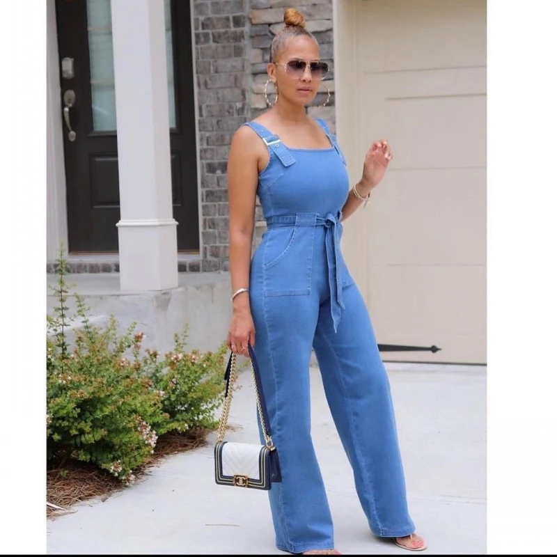 Sling Denim Jumpsuit Fashion New Stretch Lace Open Back Slim Blue Jeans  2021 Autumn African Women's Casual Straight-leg Trousers - Jumpsuits -  AliExpress