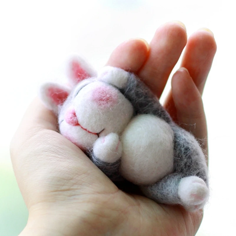 

Mini Sleeping Rabbit Needle Felting Kits for Beginners, Needles, Finger Guards, Foam Mat, Instructions, DIY Felting Craft Gift