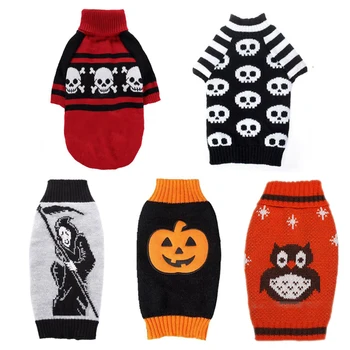 

Halloween Dog Sweaters Pet Spring Autumn Skull Printed Knitwear Puppy Turtleneck Sweater For Small Large Dogs Costume XXS-XXL