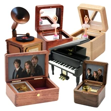 Wood Music Box Gold Plated Wind-up Music Box for Friends Birthday Party Home Decoration Gifts
