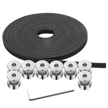 

GT2 Timing Belt Pulley, 8Pcs 5mm 20 Teeth Timing Pulley Wheel and GT2 5 Meters Rubber 2mm Pitch 6mm Wide Timing Belt with Hex Wr