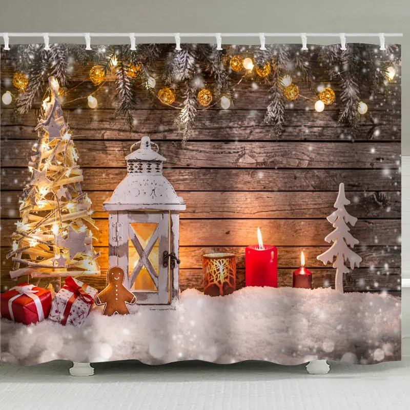 Рождественская занавеска для душа, Рождественская сцена, водонепроницаемая, без перфорации, 12 крючков Шторки для душа с принтом
